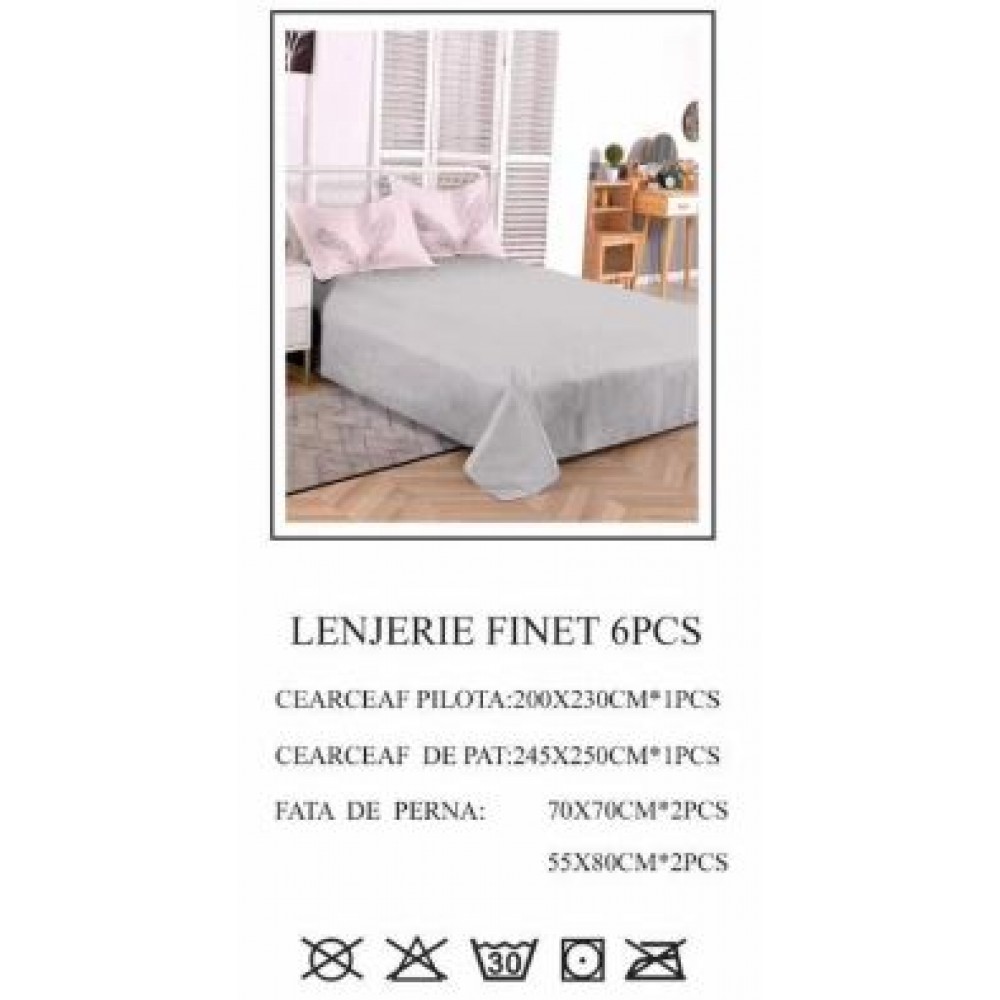 Lenjerie de pat dublu, Pucioasa, Finet, 6 piese, 2 persoane, 245x250cm LL-732
