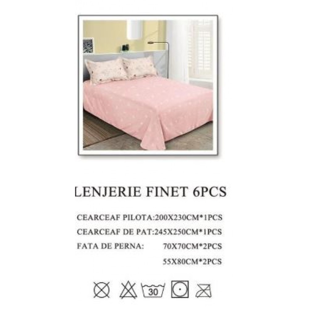 Lenjerie de pat dublu, Pucioasa, Finet, 6 piese, 2 persoane, 245x250cm LL-1046