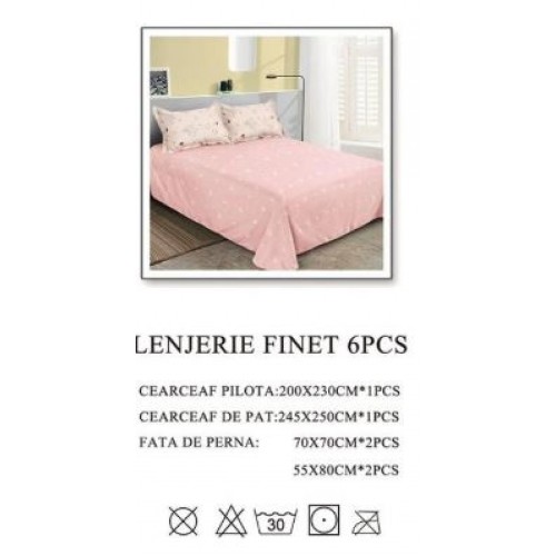 Lenjerie de pat dublu, Pucioasa, Finet, 6 piese, 2 persoane, 245x250cm LL-1046