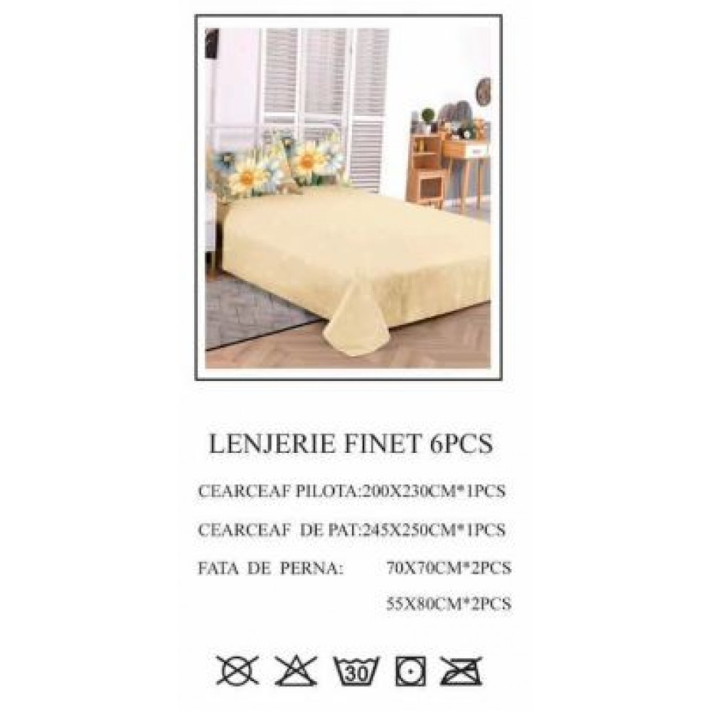 Lenjerie de pat dublu, Pucioasa, Finet, 6 piese, 2 persoane, 245x250cm LL-705