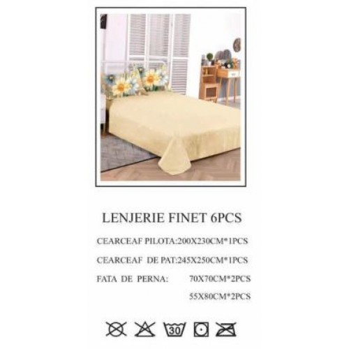 Lenjerie de pat dublu, Pucioasa, Finet, 6 piese, 2 persoane, 245x250cm LL-705