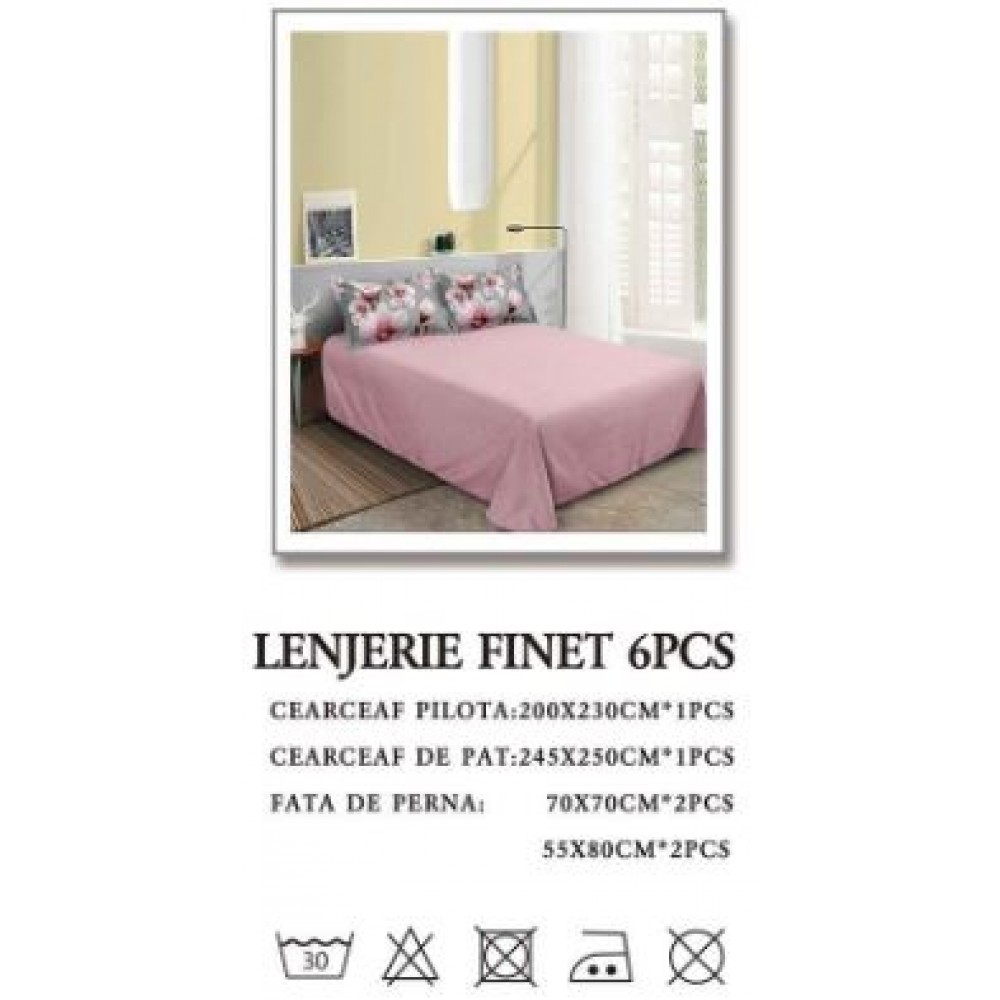 Lenjerie de pat dublu, Pucioasa, Finet, 6 piese, 2 persoane, 245x250cm LL-1381