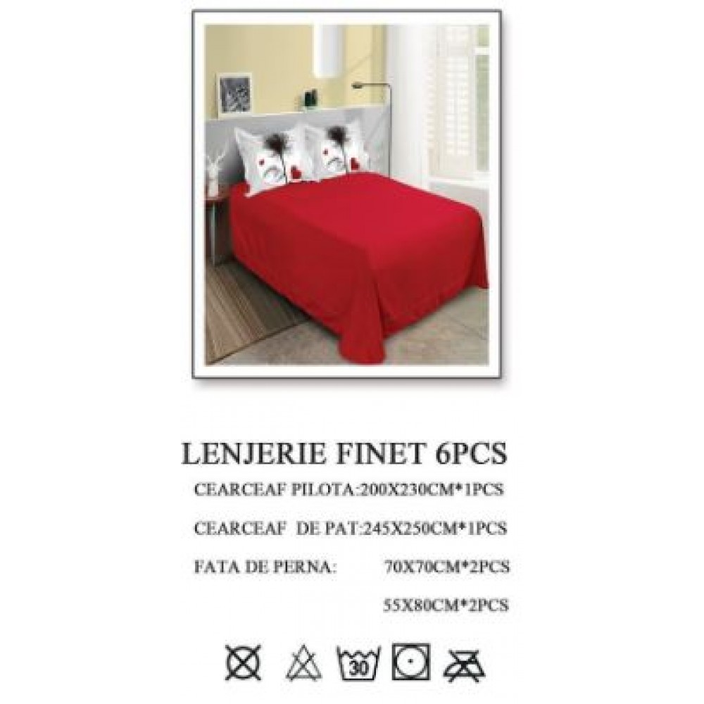 Lenjerie de pat dublu, Pucioasa, Finet, 6 piese, 2 persoane, 245x250cm LL-563