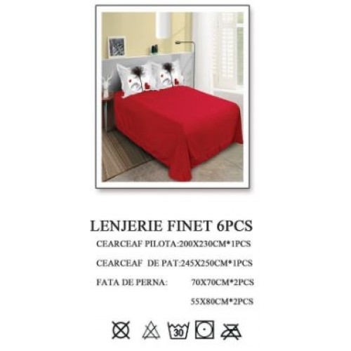 Lenjerie de pat dublu, Pucioasa, Finet, 6 piese, 2 persoane, 245x250cm LL-563