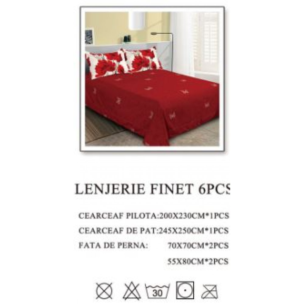 Lenjerie de pat dublu, Pucioasa, Finet, 6 piese, 2 persoane, 245x250cm LL-1015