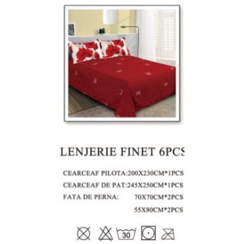 Lenjerie de pat dublu, Pucioasa, Finet, 6 piese, 2 persoane, 245x250cm LL-1015