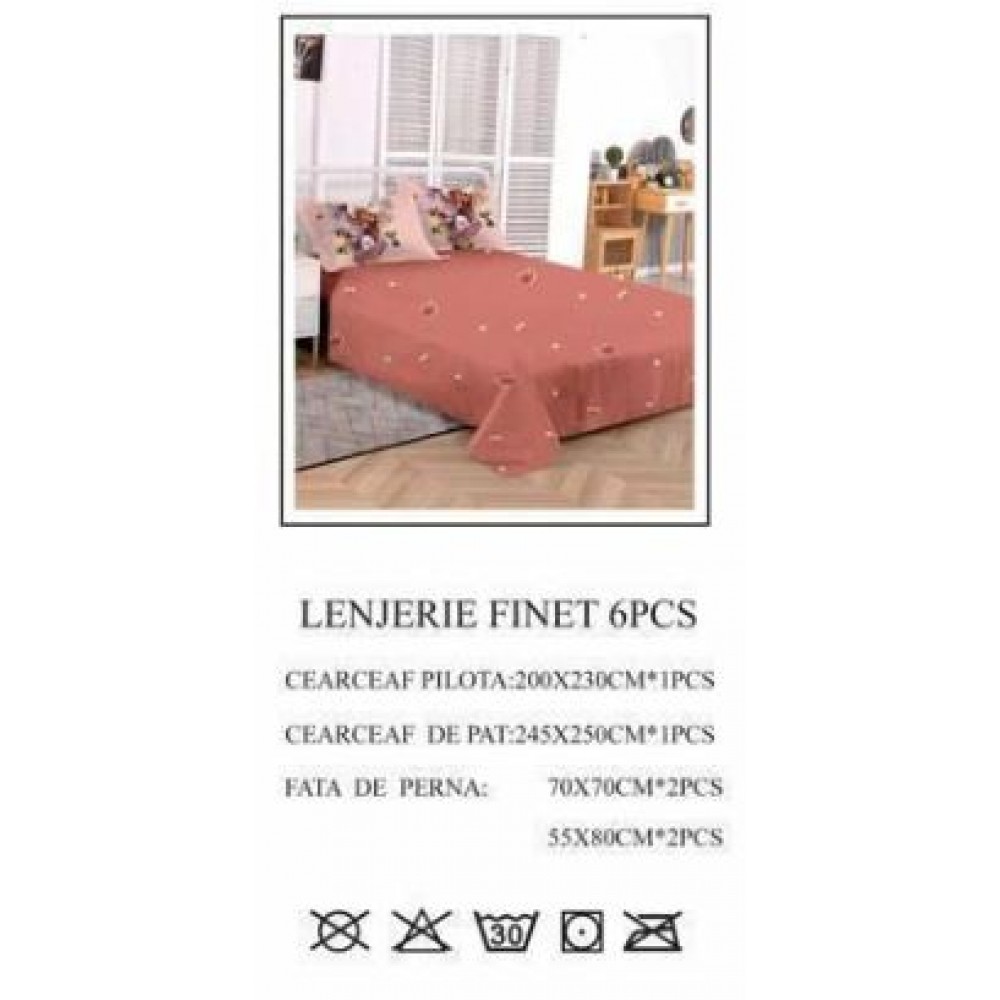 Lenjerie de pat dublu, Pucioasa, Finet, 6 piese, 2 persoane, 245x250cm LL-784