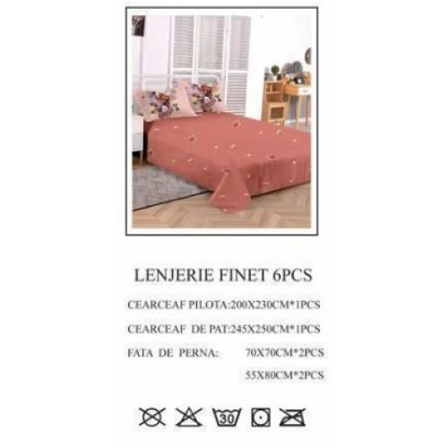 Lenjerie de pat dublu, Pucioasa, Finet, 6 piese, 2 persoane, 245x250cm LL-784