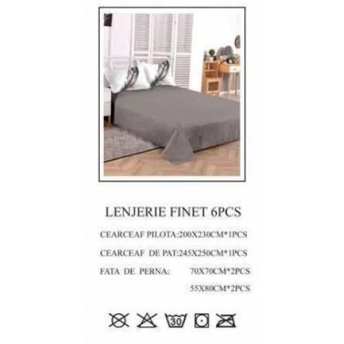 Lenjerie de pat dublu, Pucioasa, Finet, 6 piese, 2 persoane, 245x250cm LL-799