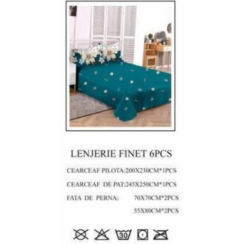 Lenjerie de pat dublu, Pucioasa, Finet, 6 piese, 2 persoane, 245x250cm LL-735