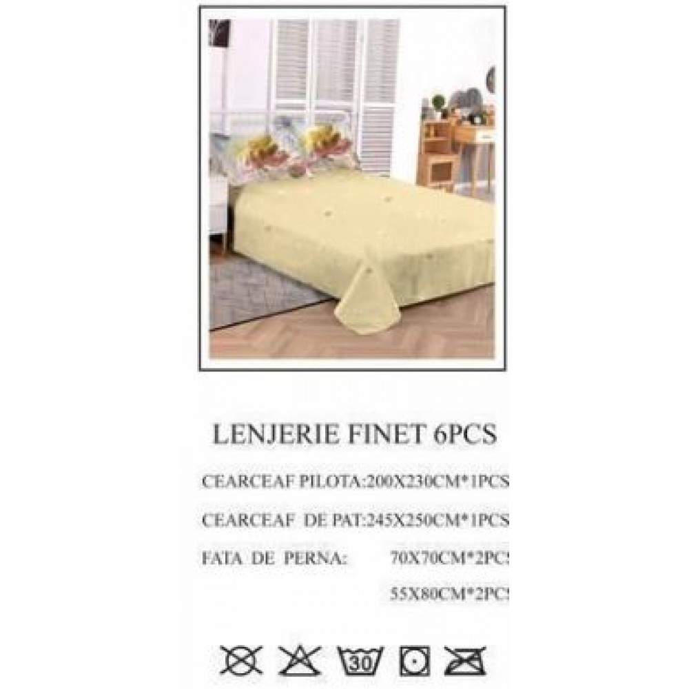 Lenjerie de pat dublu, Pucioasa, Finet, 6 piese, 2 persoane, 245x250cm LL-792