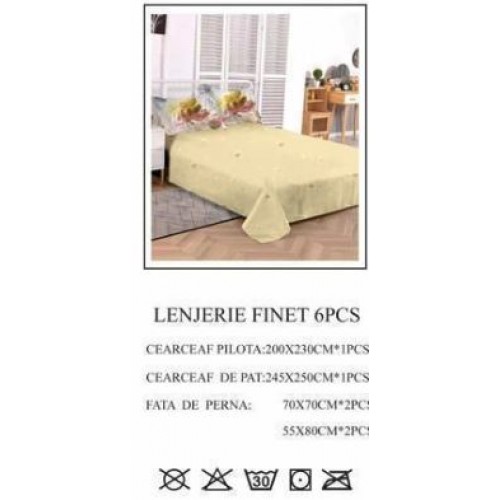 Lenjerie de pat dublu, Pucioasa, Finet, 6 piese, 2 persoane, 245x250cm LL-792