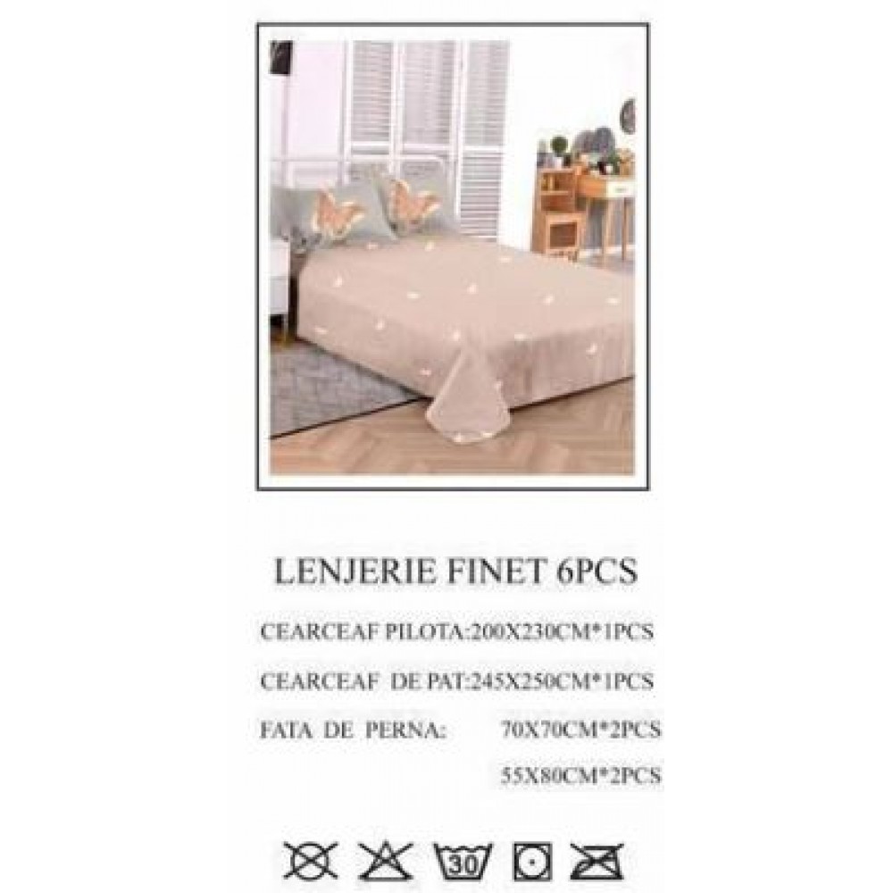 Lenjerie de pat dublu, Pucioasa, Finet, 6 piese, 2 persoane, 245x250cm LL-797