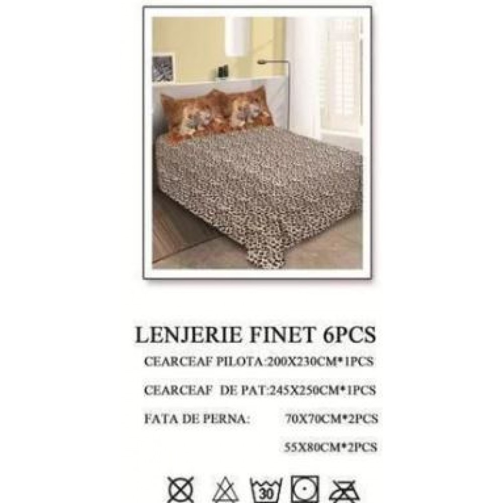 Lenjerie de pat dublu, Pucioasa, Finet, 6 piese, 2 persoane, 245x250cm LL-358