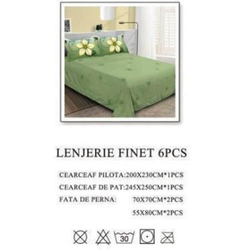 Lenjerie de pat dublu, Pucioasa, Finet, 6 piese, 2 persoane, 245x250cm LL-1027