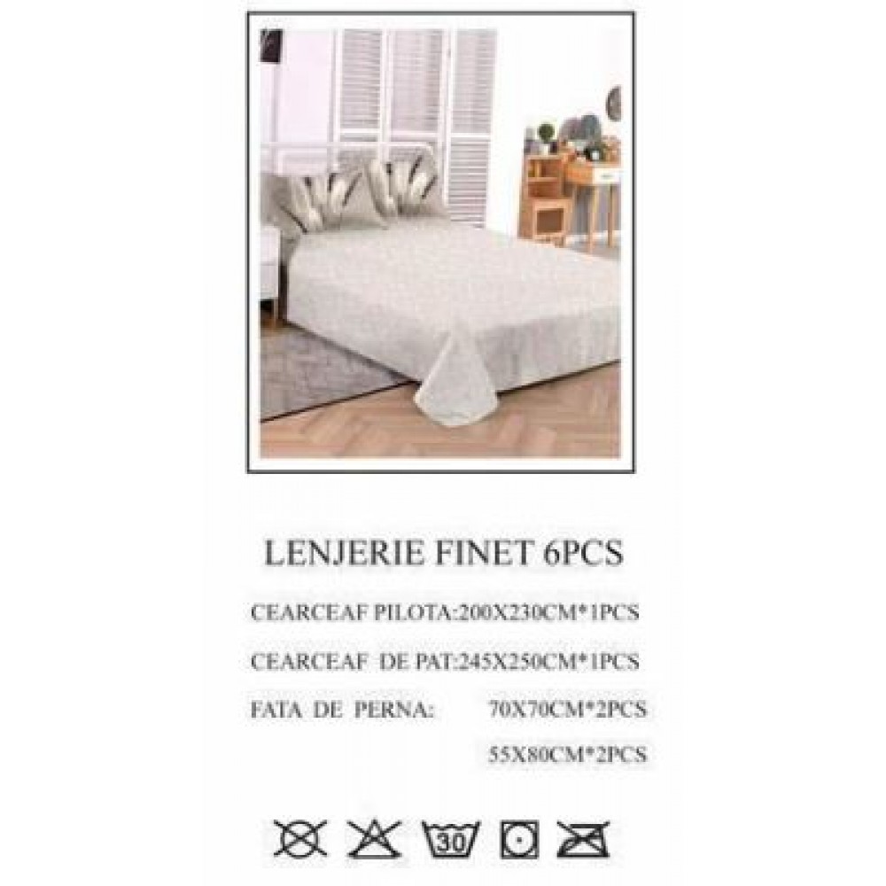 Lenjerie de pat dublu, Pucioasa, Finet, 6 piese, 2 persoane, 245x250cm LL-798