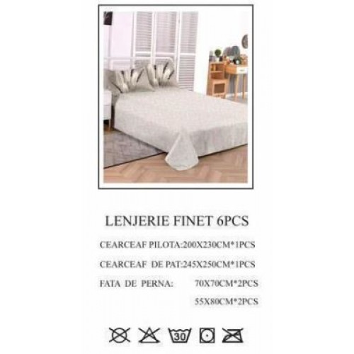 Lenjerie de pat dublu, Pucioasa, Finet, 6 piese, 2 persoane, 245x250cm LL-798