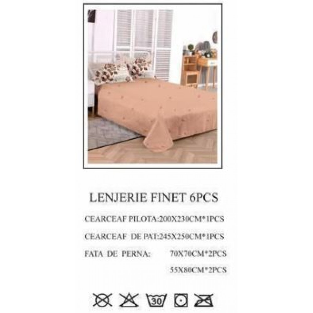 Lenjerie de pat dublu, Pucioasa, Finet, 6 piese, 2 persoane, 245x250cm LL-796