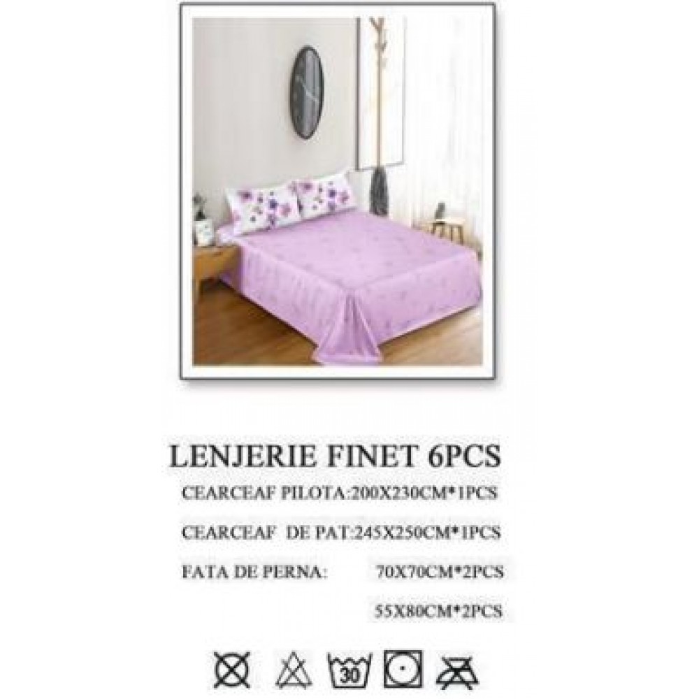 Lenjerie de pat dublu, Pucioasa, Finet, 6 piese, 2 persoane, 245x250cm LL-1199