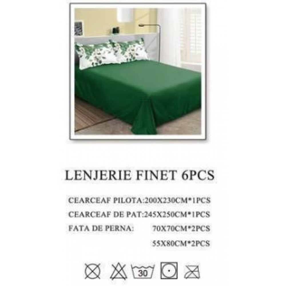 Lenjerie de pat dublu, Pucioasa, Finet, 6 piese, 2 persoane, 245x250cm, LL-1029