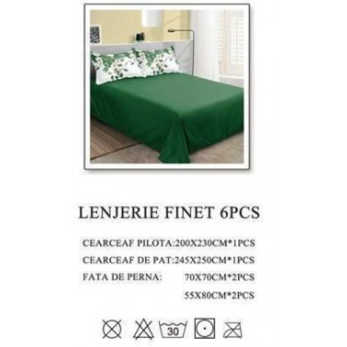 Lenjerie de pat dublu, Pucioasa, Finet, 6 piese, 2 persoane, 245x250cm, LL-1029