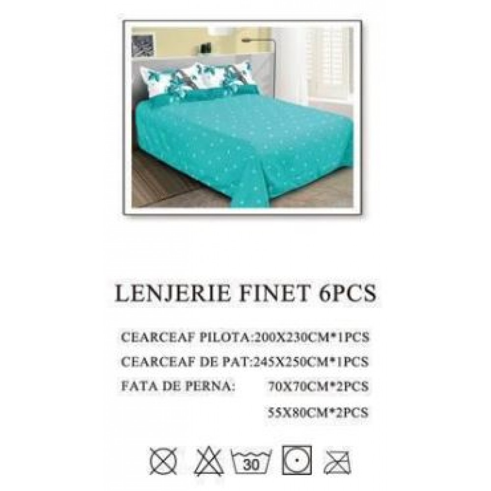 Lenjerie de pat dublu, Pucioasa, Finet, 6 piese, 2 persoane, 245x250cm LL-945