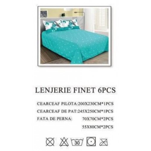 Lenjerie de pat dublu, Pucioasa, Finet, 6 piese, 2 persoane, 245x250cm LL-945