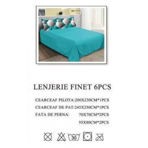 Lenjerie de pat dublu, Pucioasa, Finet, 6 piese, 2 persoane, 245x250cm LL-933