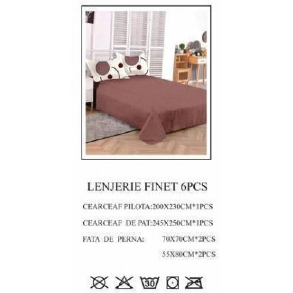Lenjerie de pat dublu, Pucioasa, Finet, 6 piese, 2 persoane, 245x250cm LL-779