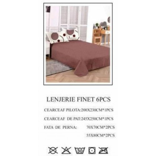 Lenjerie de pat dublu, Pucioasa, Finet, 6 piese, 2 persoane, 245x250cm LL-779