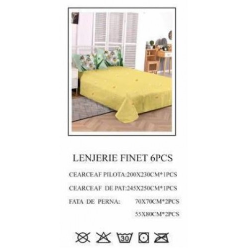 Lenjerie de pat dublu, Pucioasa, Finet, 6 piese, 2 persoane, 245x250cm LL-782