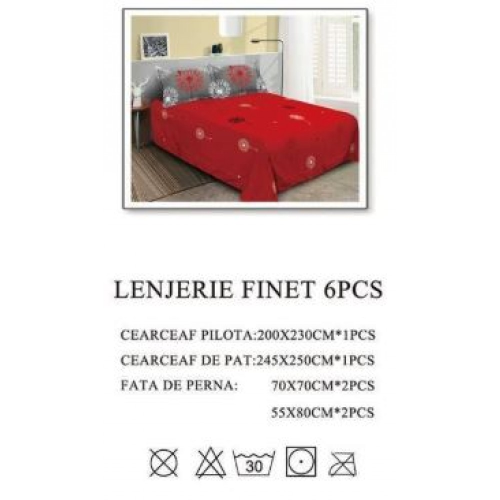 Lenjerie de pat dublu, Pucioasa, Finet, 6 piese, 2 persoane, 245x250cm LL-999