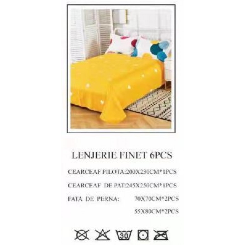 Lenjerie de pat dublu, Pucioasa, Finet, 6 piese, 2 persoane, 245x250cm LL-668