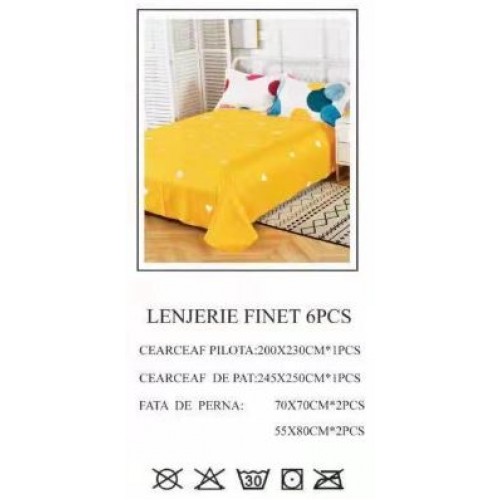 Lenjerie de pat dublu, Pucioasa, Finet, 6 piese, 2 persoane, 245x250cm LL-668