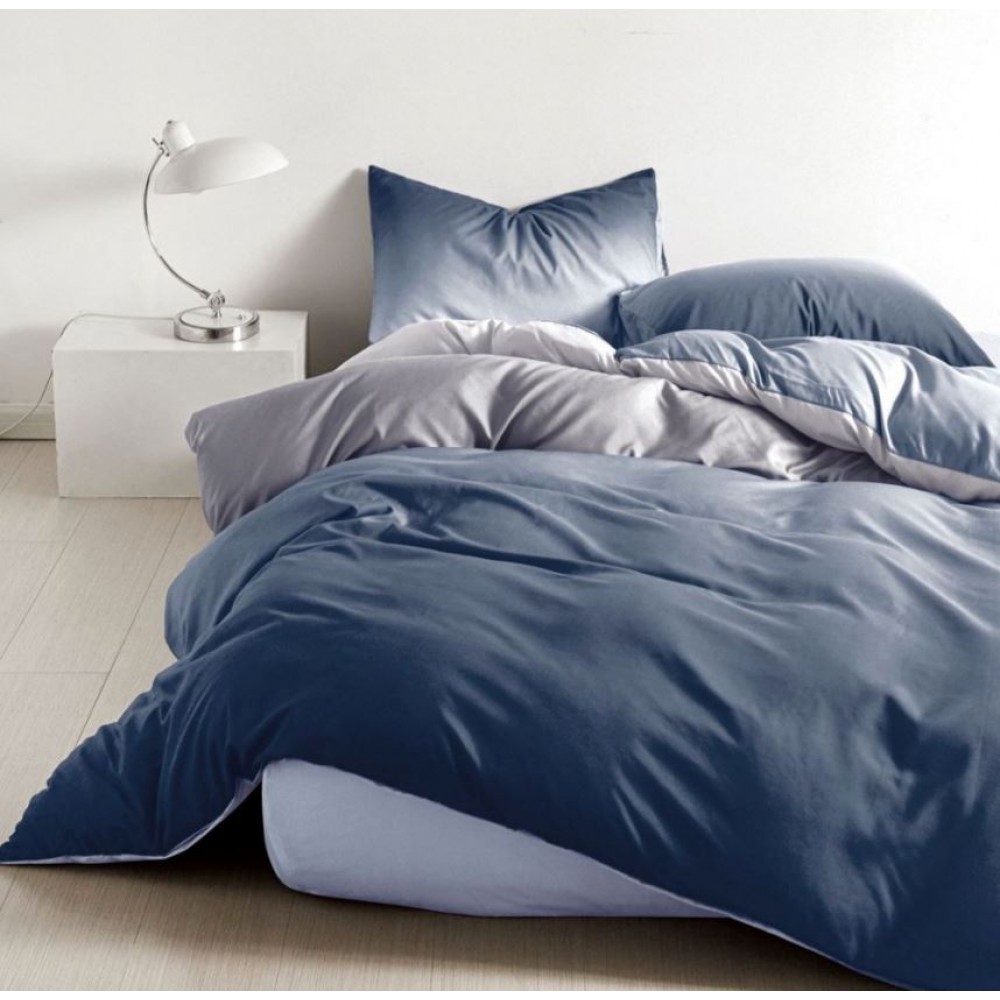 Lenjerie Bumbac Satinat, 4 Piese, 230 x 245 cm, Albastru degrade, N-874