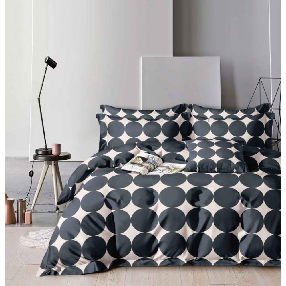 Lenjerie Bumbac Satinat, 4 Piese, 230 x 245 cm, gri cu cercuri ,N-019