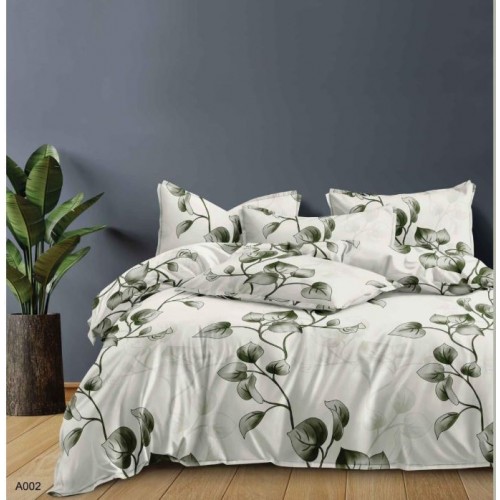 Lenjerie Bumbac Satinat, 4 Piese, 230 x 245 cm, Superior, Alb, frunze, N-010