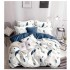 Lenjerie Bumbac Satinat, 4 Piese, 230 x 245 cm, Albastru cu Pene, N-538