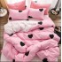 Lenjerie Bumbac Satinat, 4 Piese, 230 x 245 cm,Superior, Roz-Negru, inimi, N-221