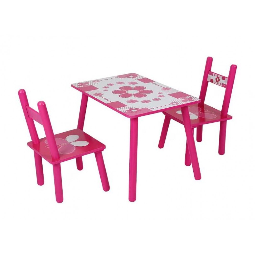 Set masuta cu doua scaune pentru copii, din MDF, Roz cu alb, 59x39x40 cm, CD-64