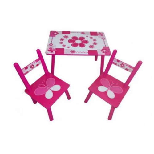 Set masuta cu doua scaune pentru copii, din MDF, Roz cu alb, 59x39x40 cm, CD-64