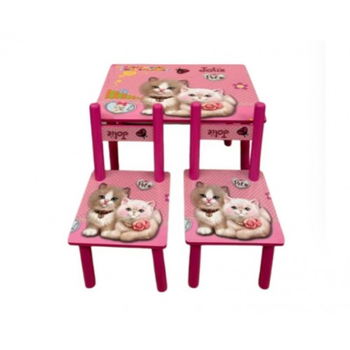Set masuta cu doua scaune pentru copii, din MDF, Ciclam neon ,59x39x40 cm, W-15