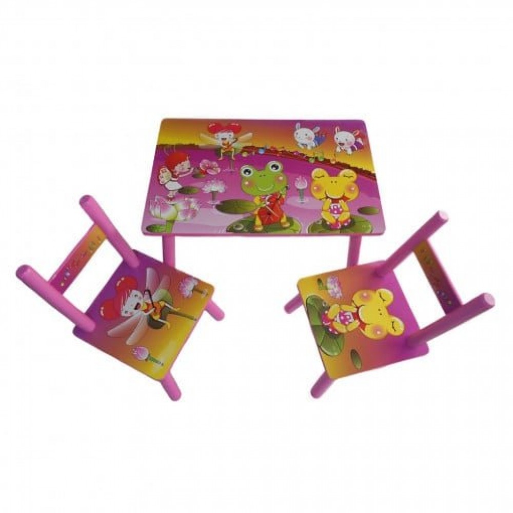 Set masuta cu doua scaune pentru copii, din MDF, roz ,59x39x40 cm, CD-38