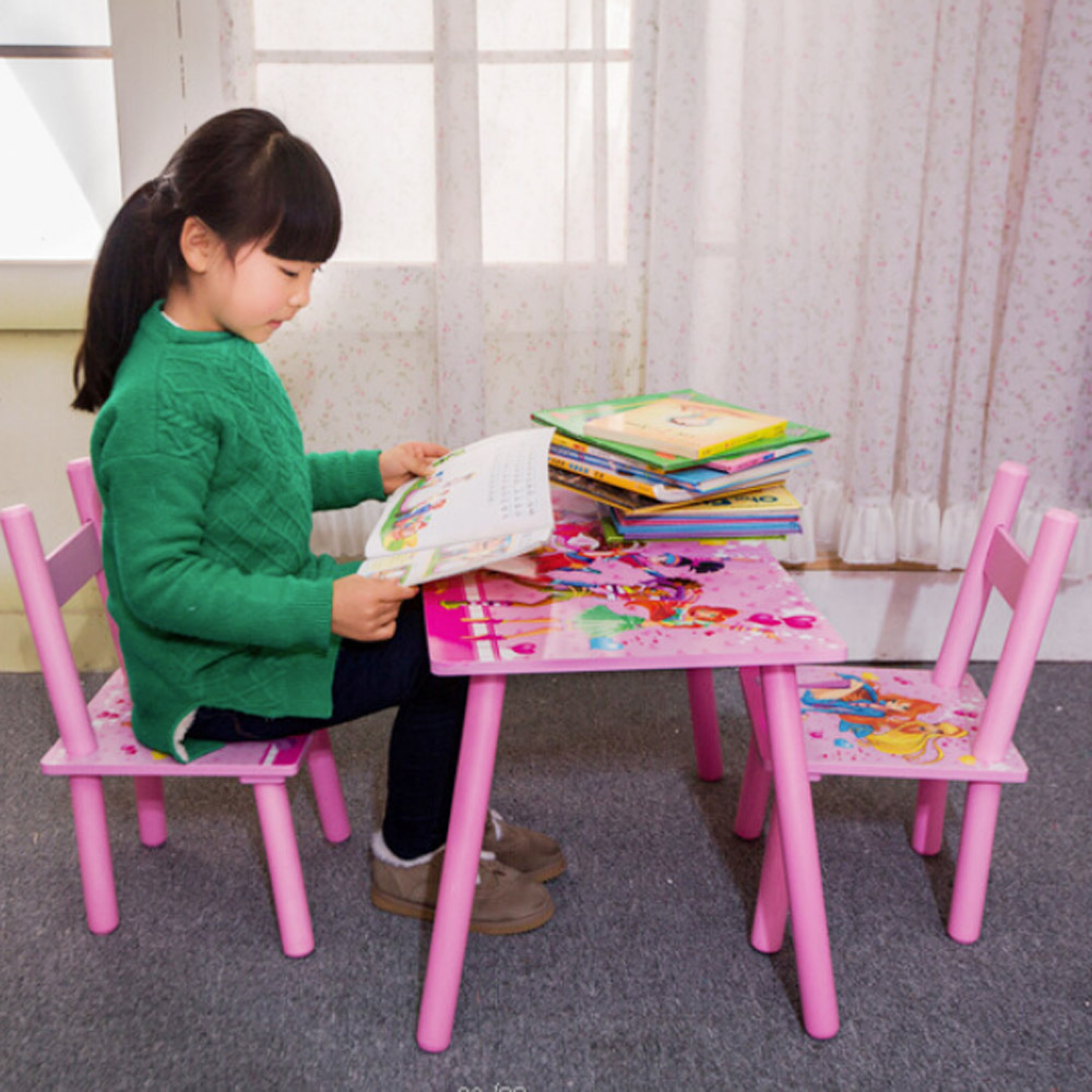 Set masuta cu doua scaune pentru copii, din MDF, roz ,59x39x40 cm, CD-38