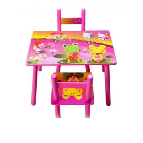 Set masuta cu doua scaune pentru copii, din MDF, roz ,59x39x40 cm, CD-38