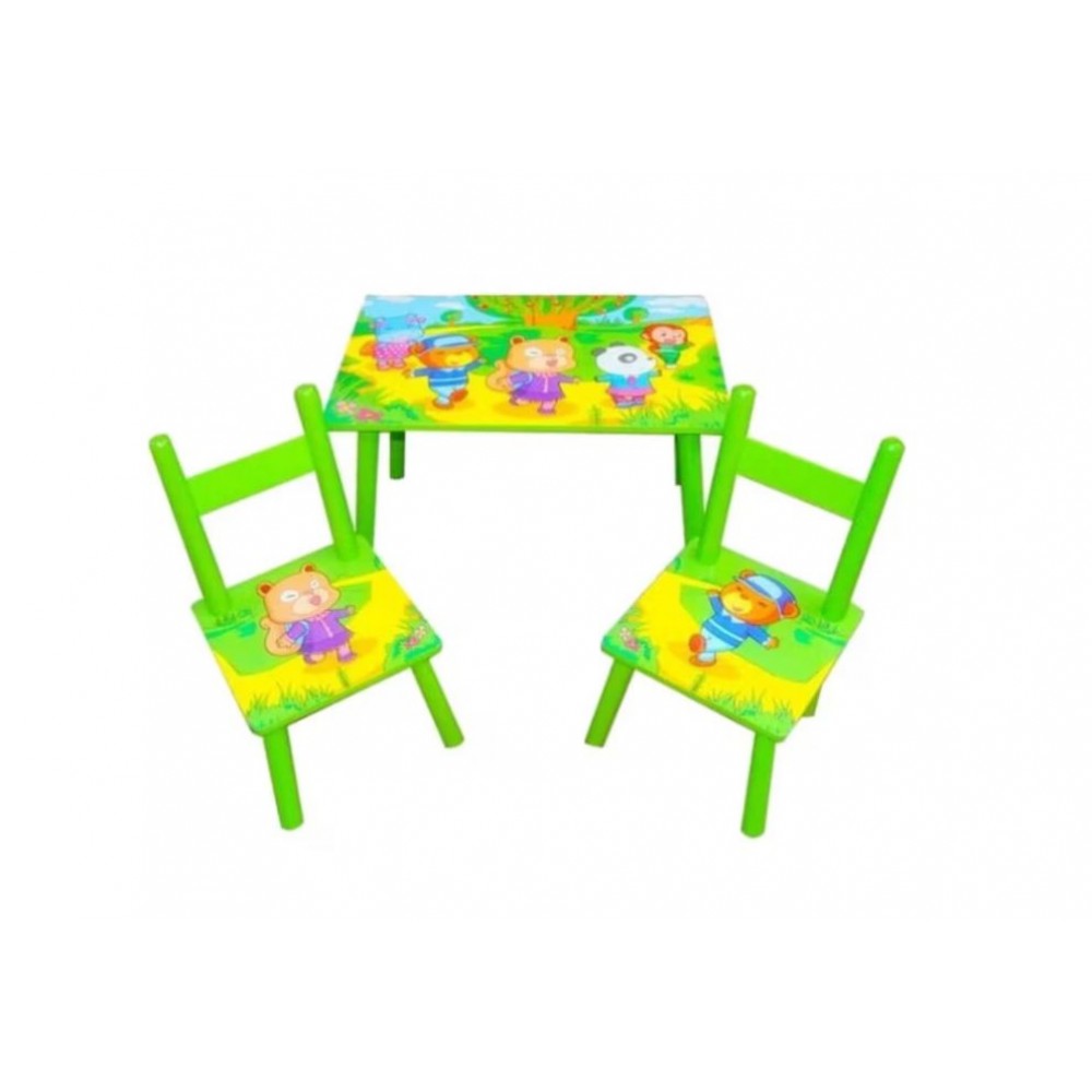 Set masuta cu doua scaune pentru copii, din MDF, VERDE ,59x39x40 cm, CD-39