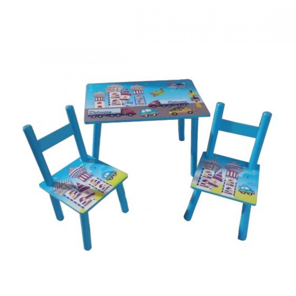 Set masuta cu doua scaune pentru copii, din MDF, Albastru ,59x39x40 cm, CD-41