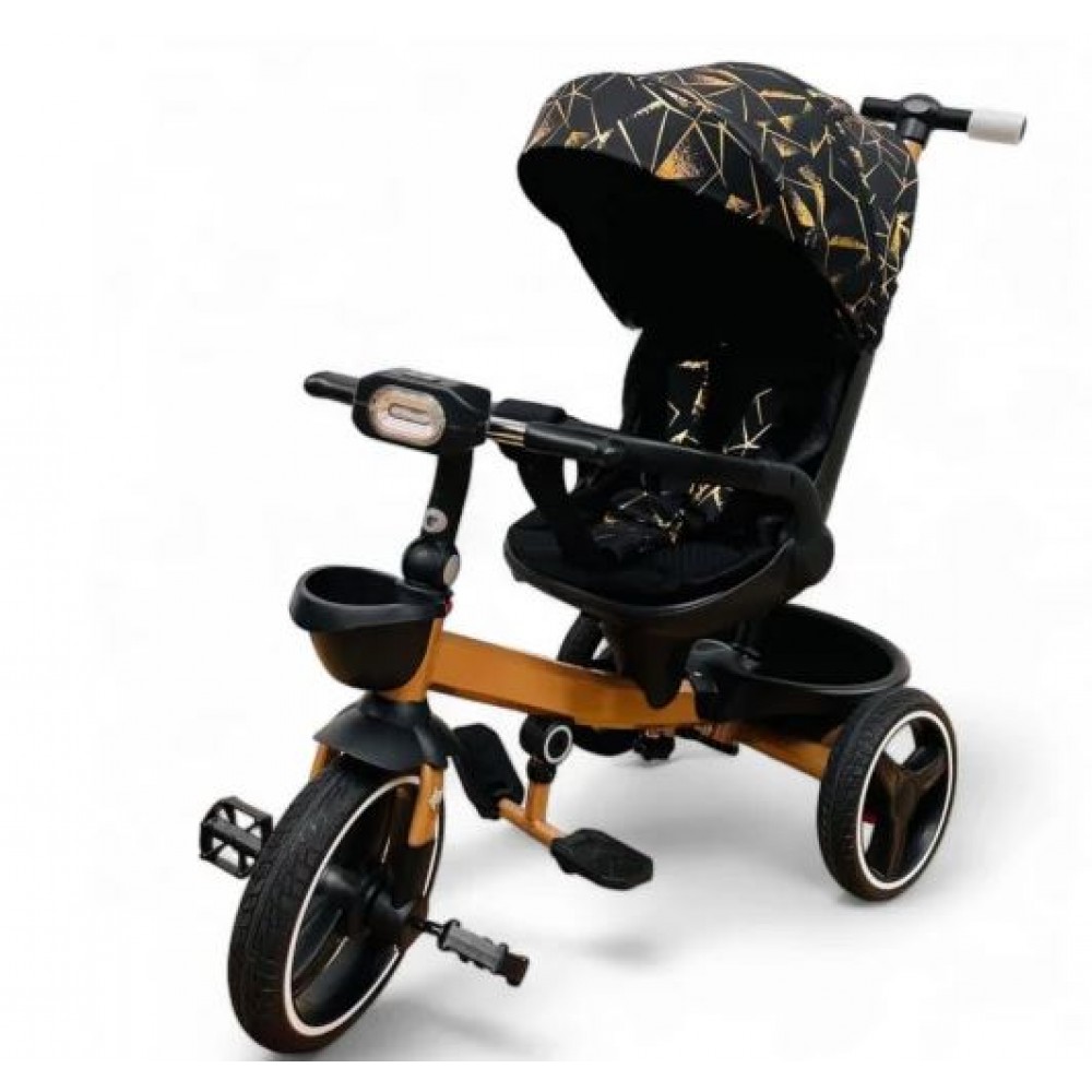 Tricicleta copii cu pozitie de somn scaun rotativ sunete si lumini TRC-02 Negru Gold Plus