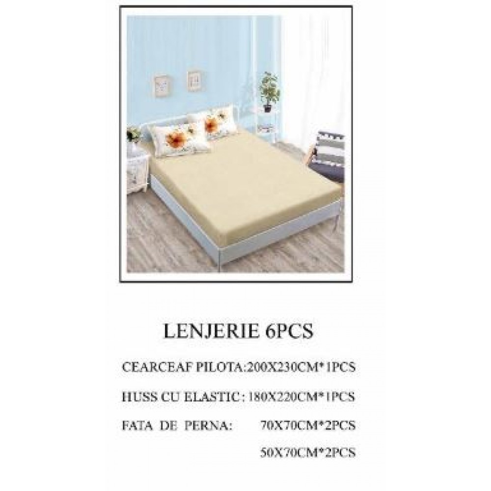 Lenjerie de pat Bumbac Finet 6 piese cu elastic LT-01