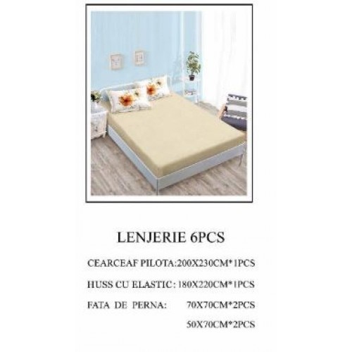 Lenjerie de pat Bumbac Finet 6 piese cu elastic LT-01